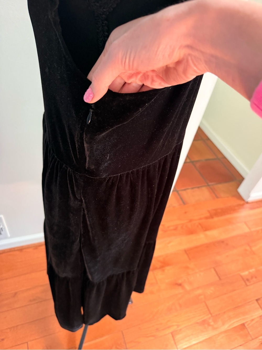 NWOT J. Crew Black Velvet Ruffle Midi Dress - Picture 10 of 14